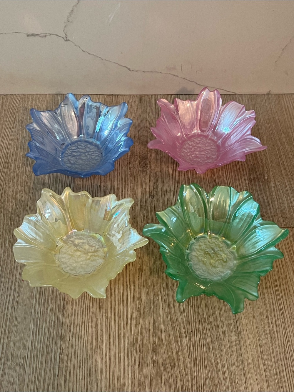 Iridescent Flower Glass Bowls - Set of 4